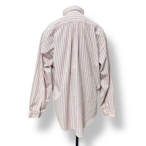 Brooks Brothers Men's L Red Stripe Cotton Textured Button Down Long Sleeve Shirt - Picture 4 of 8